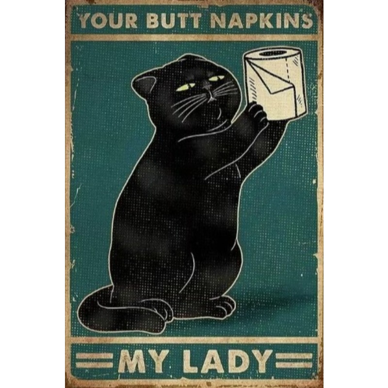 Black Funny Cat Metal Sign Vin - Vintage Collectible Signs review and price